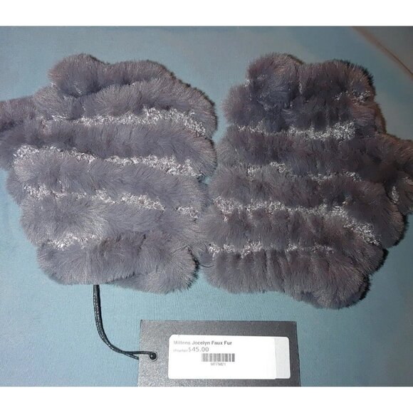 Gloves Mittens Jocelyn Faux Fur Silver Dark Gray Color Open Fingerless Tip - Picture 4 of 4